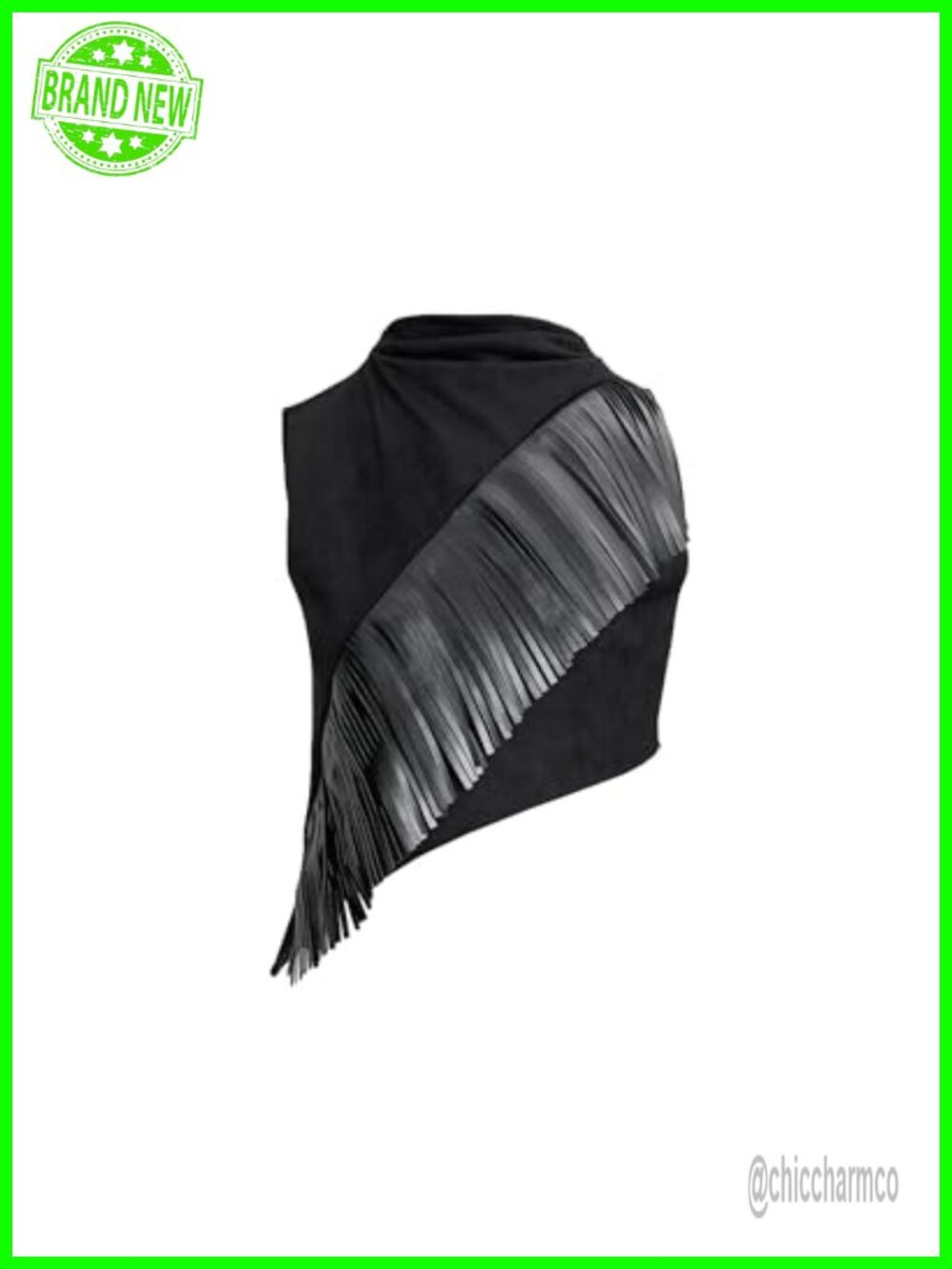 JW PEI Asymmetric Fringe Sueded Cowl Neck Tank Top Slim Fit